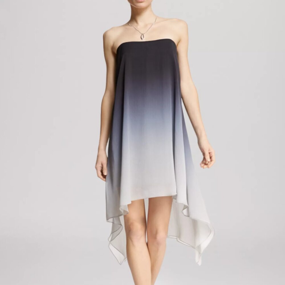 Halston Heritage Strapless Ombre Chiffon Dress in Black to White
